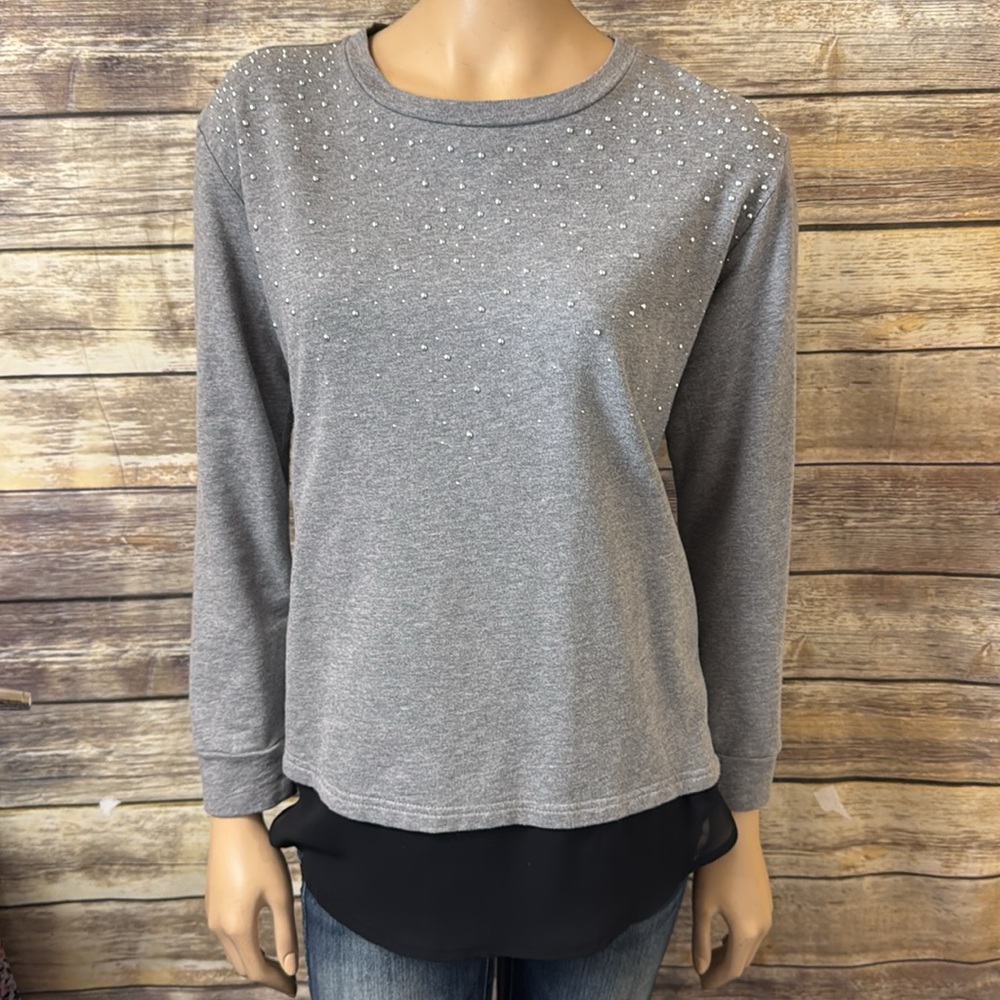 Two by Vince Camuto Sweater‎ Sweatshirt S Small Studded Metal Beaded